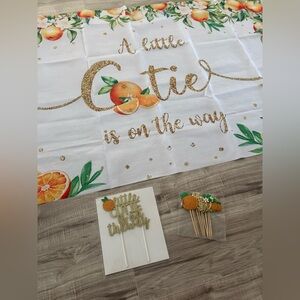 A Little Cutie Baby Shower Banner and Cake Toppers
